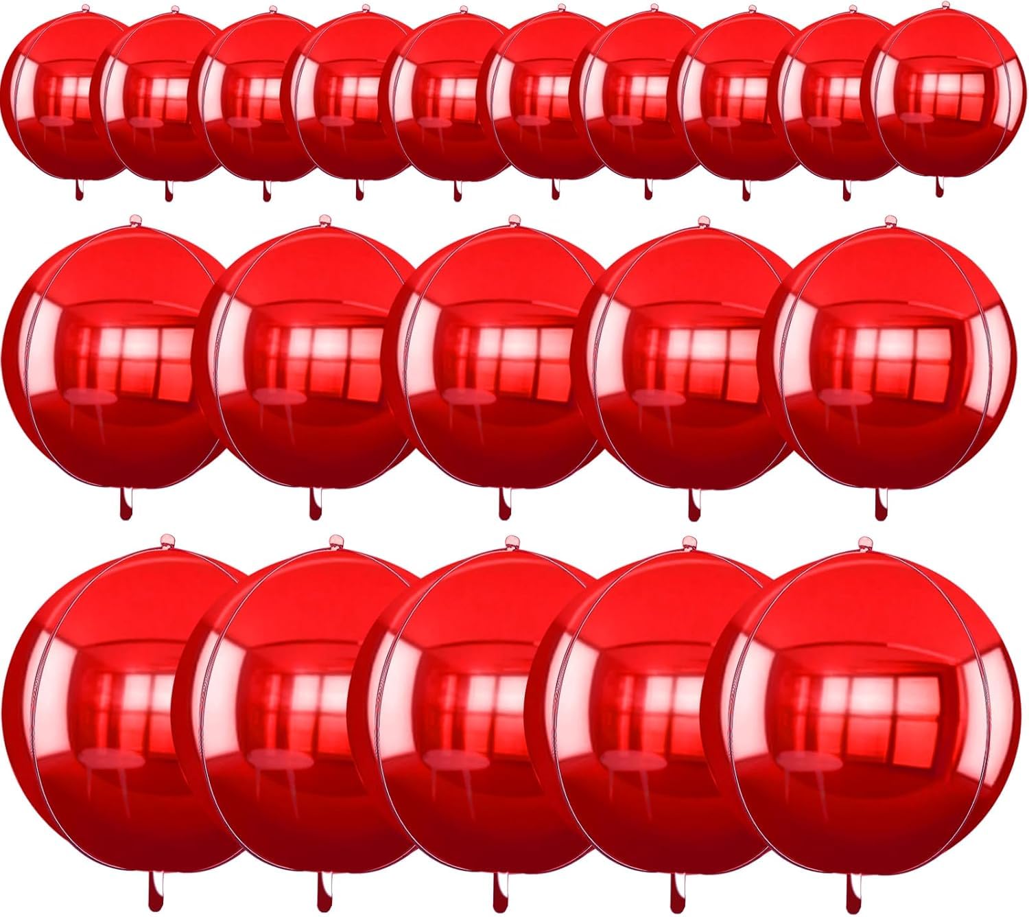 TONIFUL 16Pcs Large Red 4D Giant Round Foil Balloon 4D Mirror Metallic Mylar Sephere Balloons for Christmas New Year Birthday Party Graduation Wedding Baby Shower Decoration Supplies(Mix Sizes) — image 1
