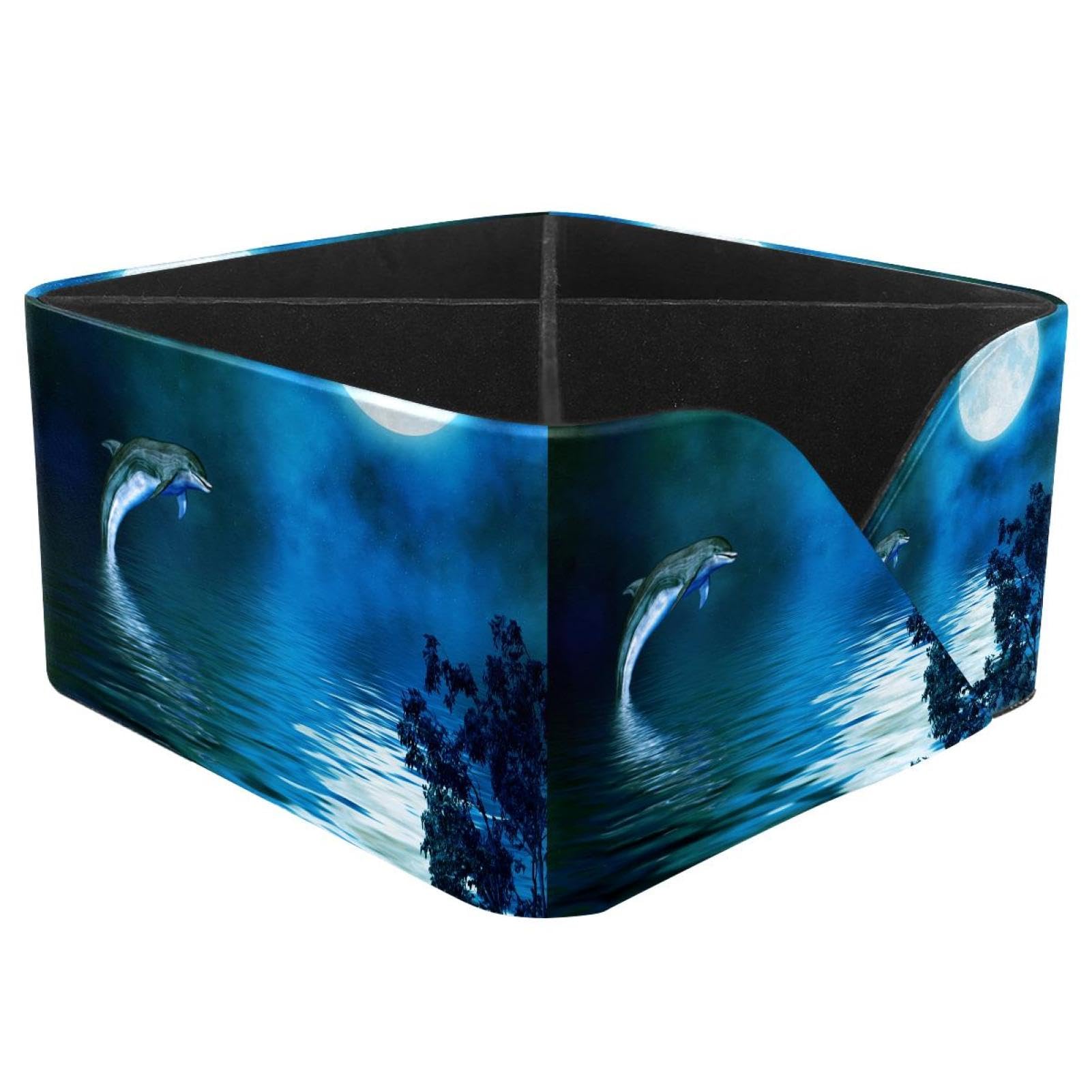 KengjuTesu Dolphin under Moonlight Desktop Organizer Pen Holder, Rectangular Pencil Cup for Office, Study and Makeup Stations