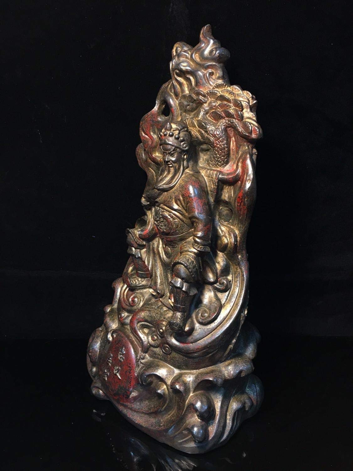 Guan Yu Statue Wedding 15" Tibet Buddhism Temple Old bronze Guan Gong Buddha Statue Wu Sheng. Zhongyi Guan Gong Statue Sign Qianlong period Feng Shui Decor Guan Yun Chang Statue
