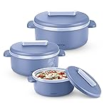 MILTON Micronova Jr. Gift Set Inner Stainless Steel Casserole, Set of 3 (380 ml, 775 ml, 1345 ml), Light Blue, BPA Free, Food Grade, Hot and Cold, Microwaverable Steel, Dishwasher Safe, Chapati, Roti