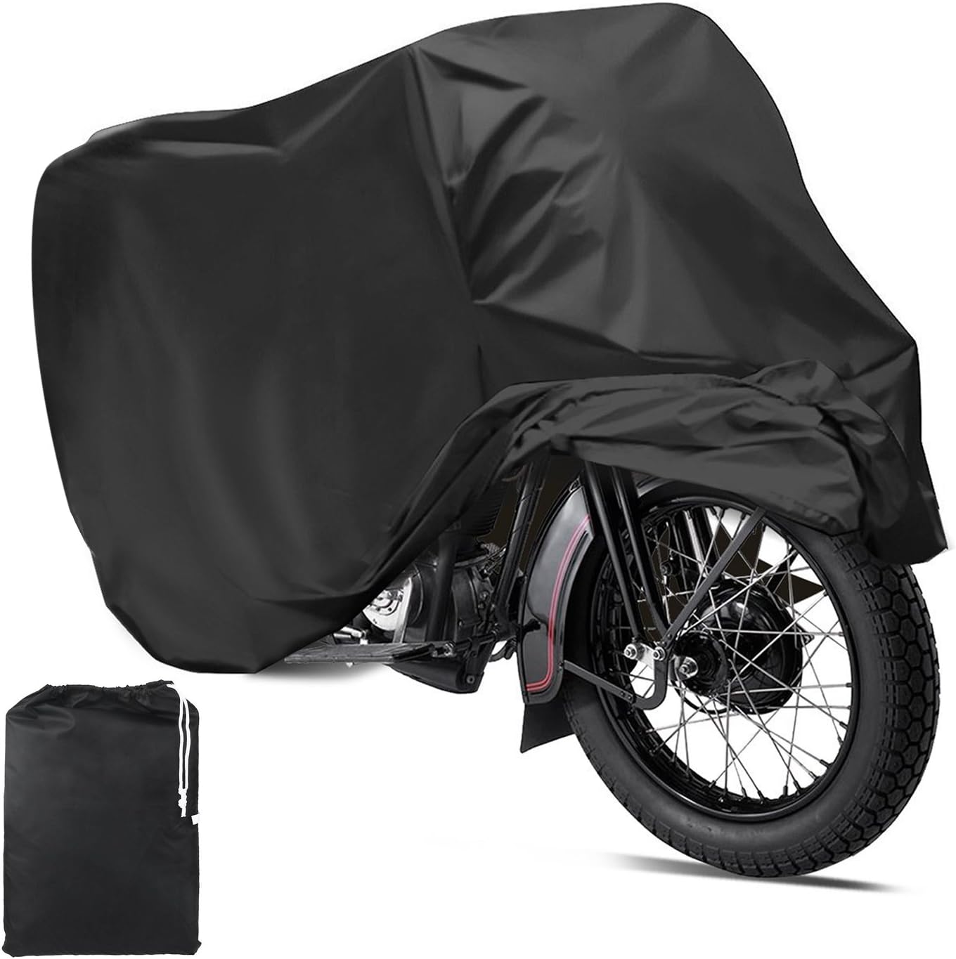 Mture Motorcycle Cover Rain Dust Cover Waterproof-Outdoor Waterproof Moto Cover-Heavy Duty Storage Cover - 265 x 105 x 125CM (Black)
