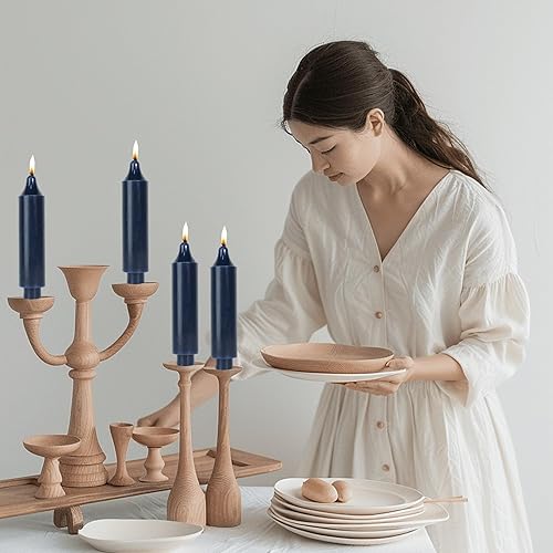 Miniatura 3 de MAITREYA Vela cónica azul marino, velas cortas sin goteo para decoración de bodas, fiestas, cena del hogar, 6.5 pulgadas, paquete de 4