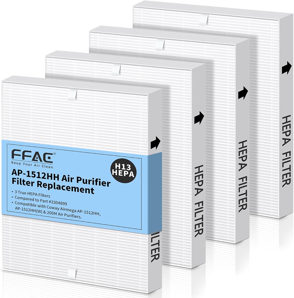 4 Pack AP-1512HH Air Purifier Replacement Filter | for Coway Airmega AP-1512HH and 200M Air Purifiers, AP-1512HH True HEPA Filter Compared Part 3304899