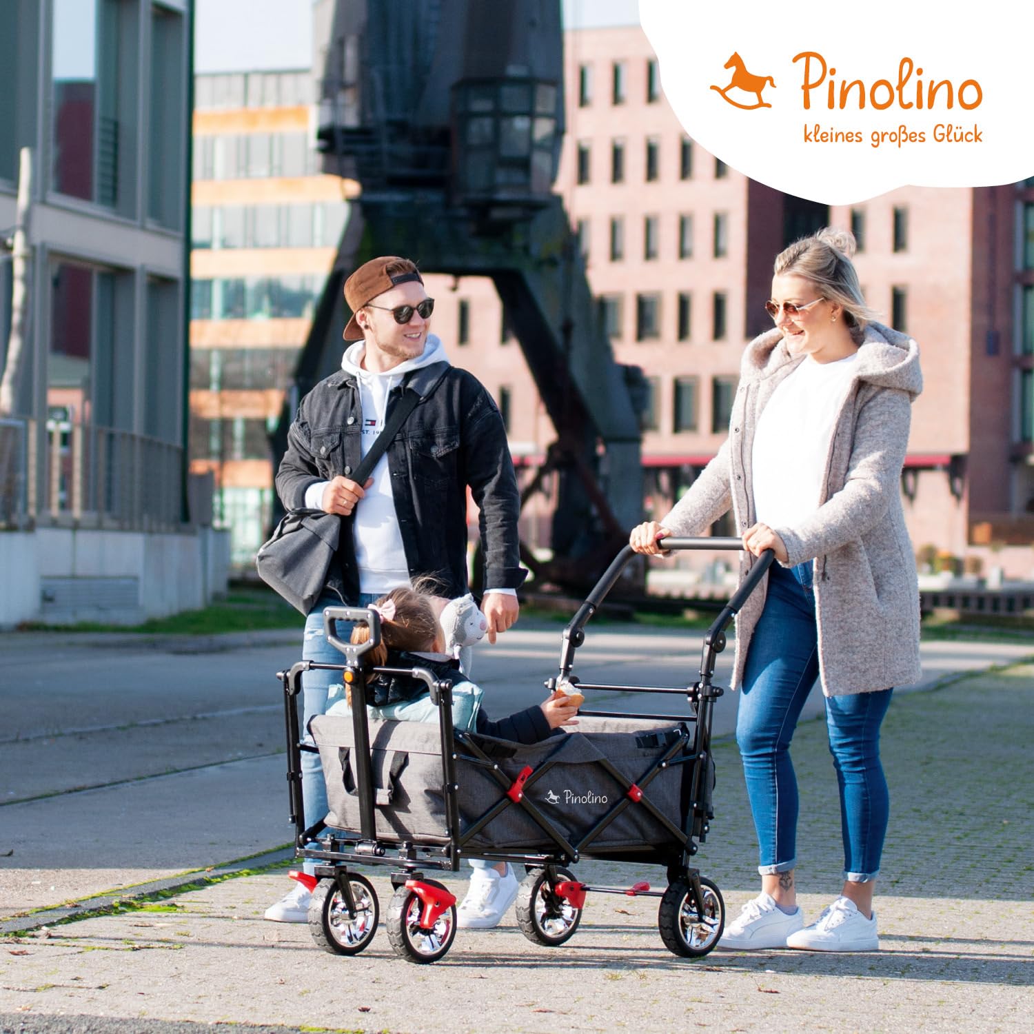 Pinolino 238041 Carrello pieghevole AddPlus con freno, screziato, grigio
