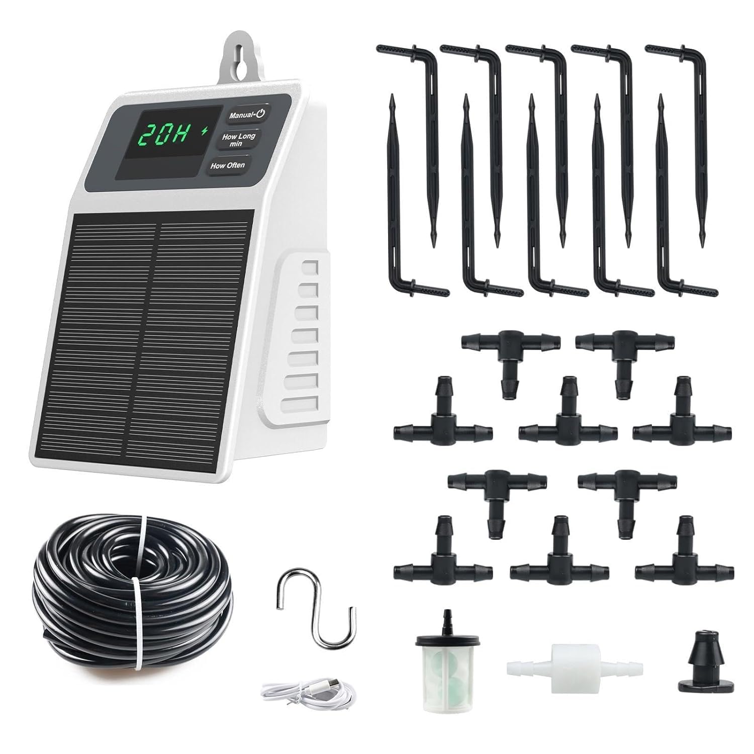 Sistema de riego por goteo automático solar, sistema de riego automático con temporizador, manguera de 10 m, kit de riego automático alimentado por energía solar para accesorios de invernadero para