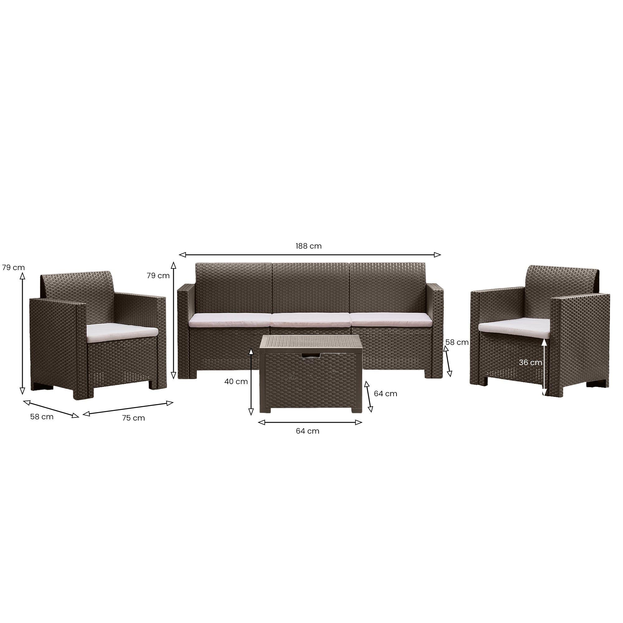 Dmora - Set Salotto da Esterno Venus, Salottino Outdoor, Set da Balcone o Giardino, Composizione Soggiorno per Esterni, Made in Italy, Tortora
