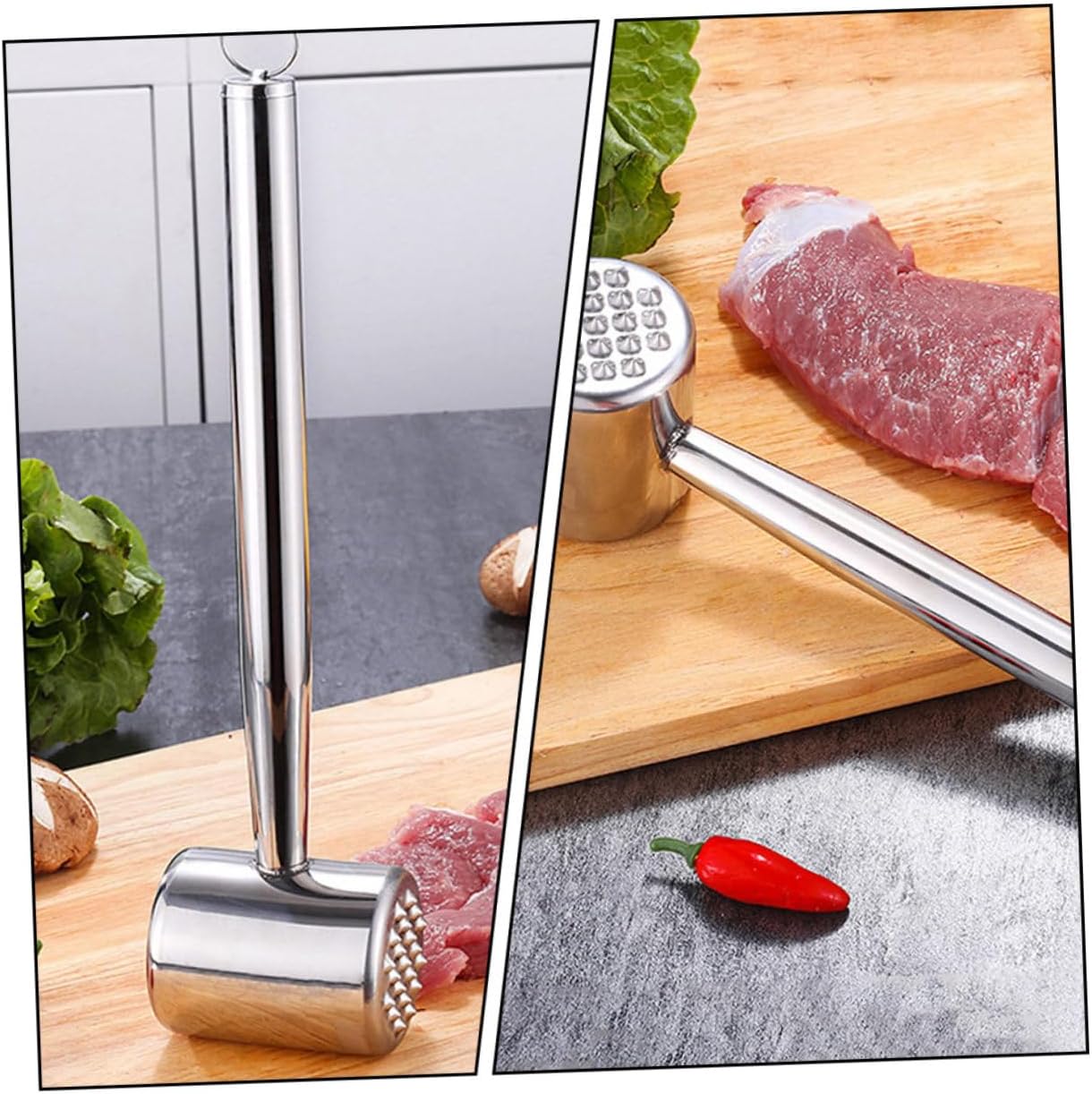 TIDTALEO 2pcs Stainless Steel Meat Tenderizer Hammer Set, Pork Pounder and Beef Mallet for Kitchen Use, Sturdy 304 Stainless Steel, Home Cooking Meat Pounder Tools