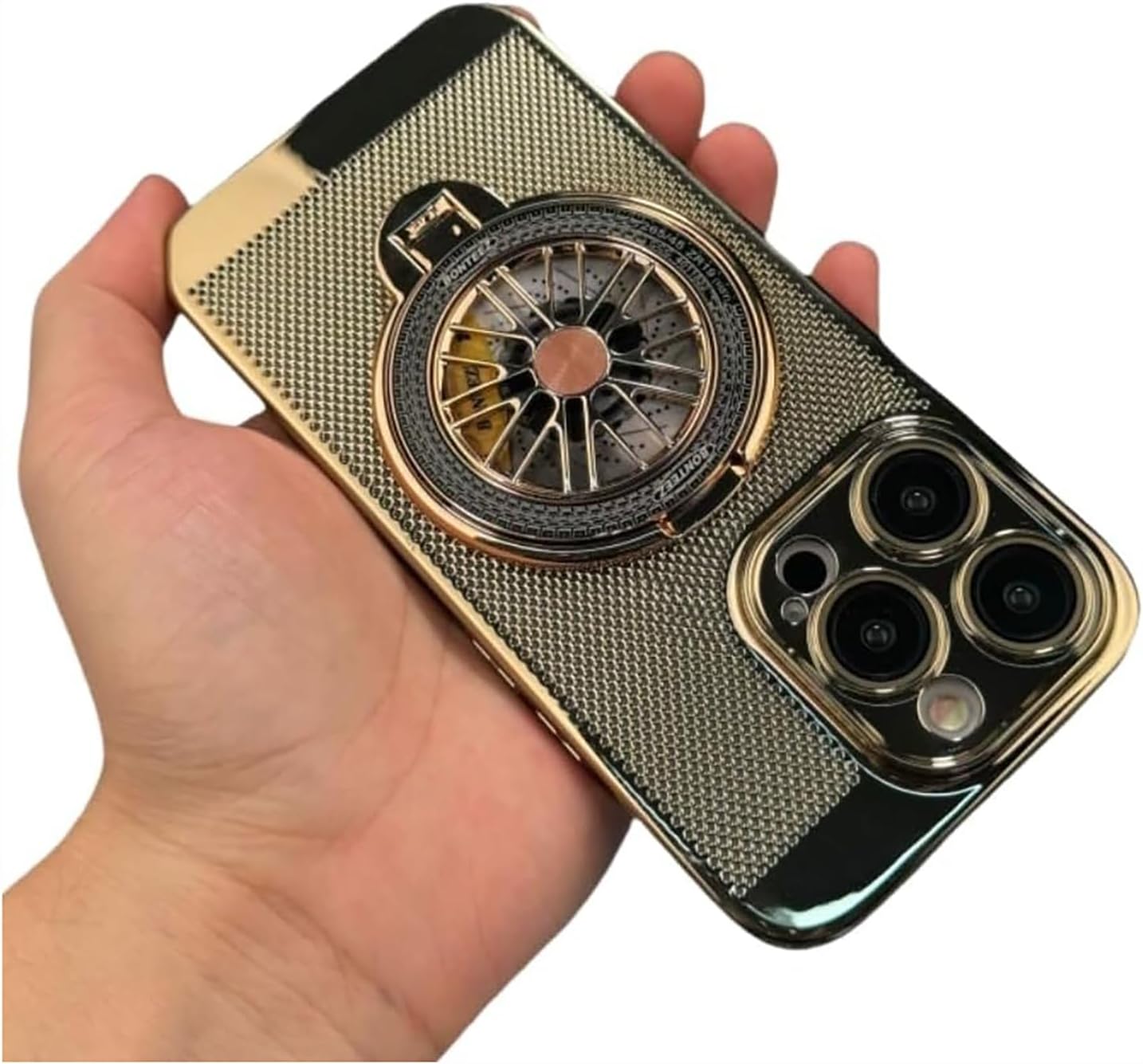 Magnetic Bracket Mobile Phone case, Suitable for iPhone11/12/13/14/15/16/17 Promax Heat Dissipation Electroplating Rotating Gyroscope Mobile Phone case (Gold,iPhone 11Promax)