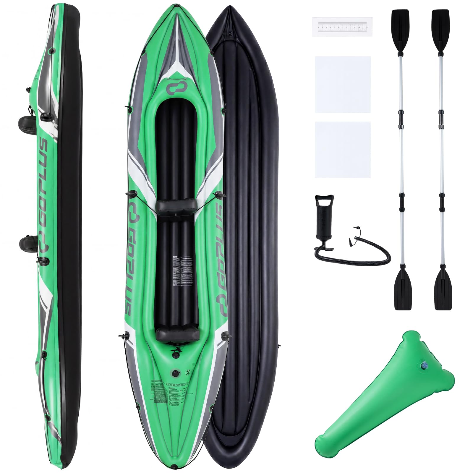 COSTWAY Kajak aufblasbar 2 Personen, aufblasbares Kanu mit Aluminiumpaddel, Handpumpe und Reparaturset, Schlauchboot, 160 kg Gewichtskapazität