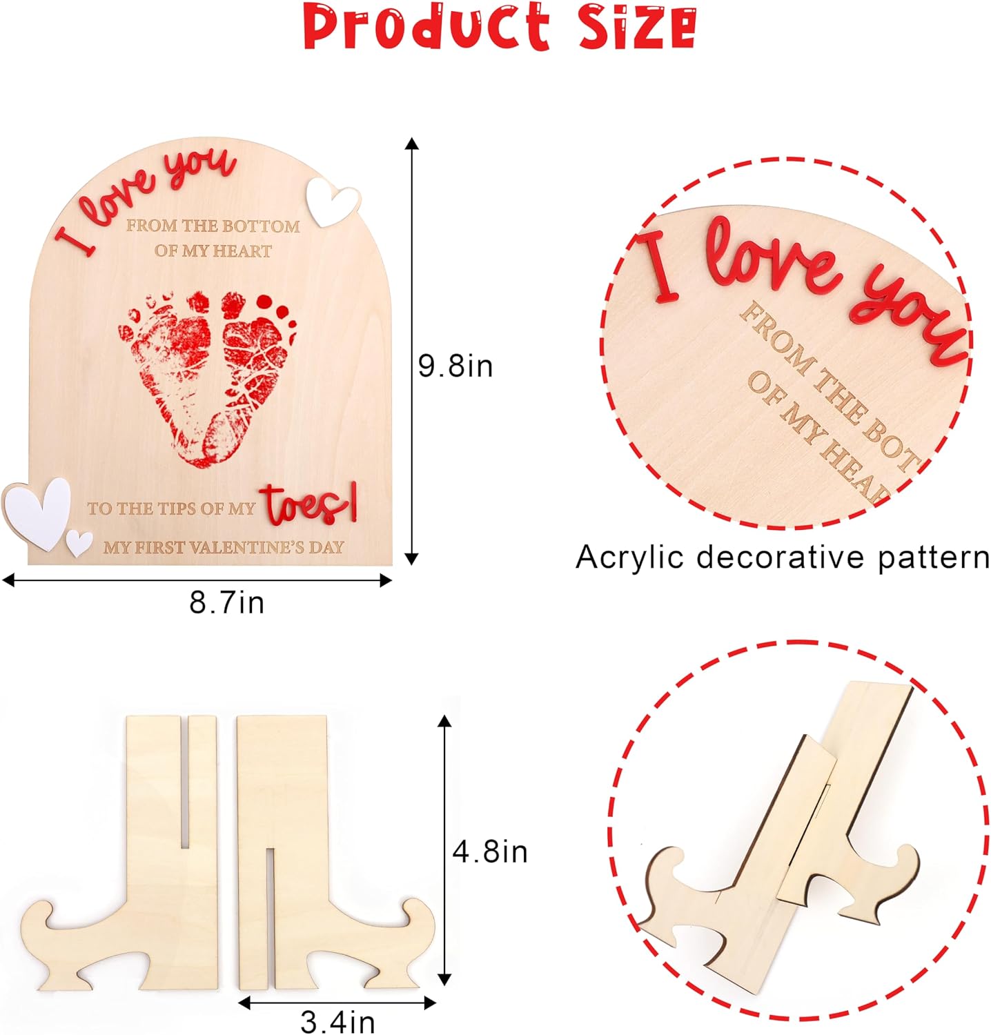 My First Valentine Footprint Wooden Board - Gender Revealing Wooden Decoration, Diy Footprint Wood Craft, Our Little Valentine Wood Sign Milestone, Hospital Birth Announcement Signs Photo Prop