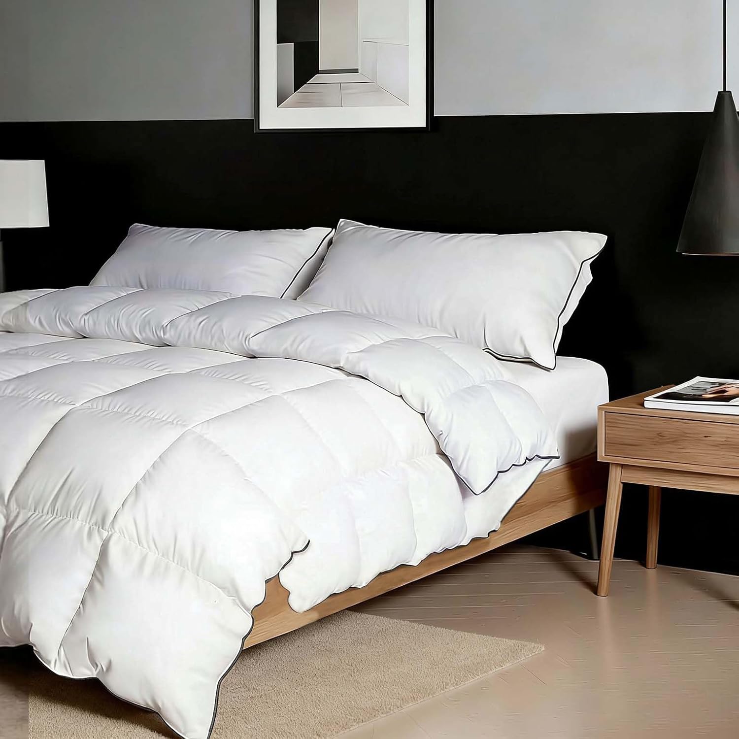 Goose Down Comforter Oversized King Size, Premium 100% Natural White Goose Down Duvet Insert, 800+ Fill Power, Extra Fluffy Noiseless Hotel Luxury Collection Bedding Comforters