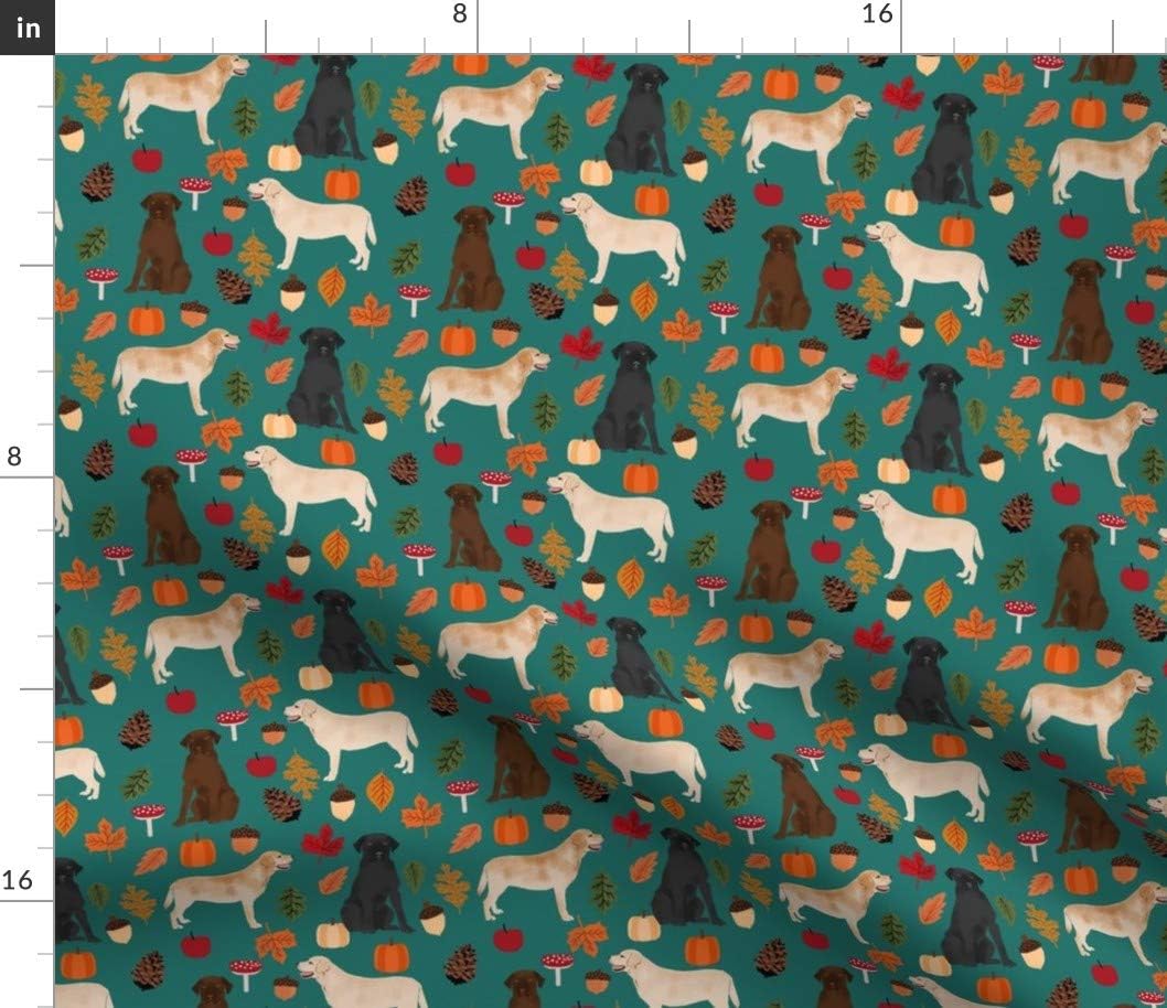Spoonflower Fabric - Labradors Autumn Yellow Black Chocolate Lab Green Labrador Retriever Printed on Petal Signature Cotton Fabric by The Yard - Sewing Quilting Apparel Crafts Decor