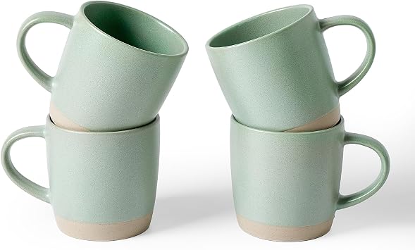 famiware Coffee Mugs Set of 4, Milkyway 13 oz Mug Set, Ceramic Cup Set with Handle for Coffee, Tea, Cocoa, Milk, Light Green