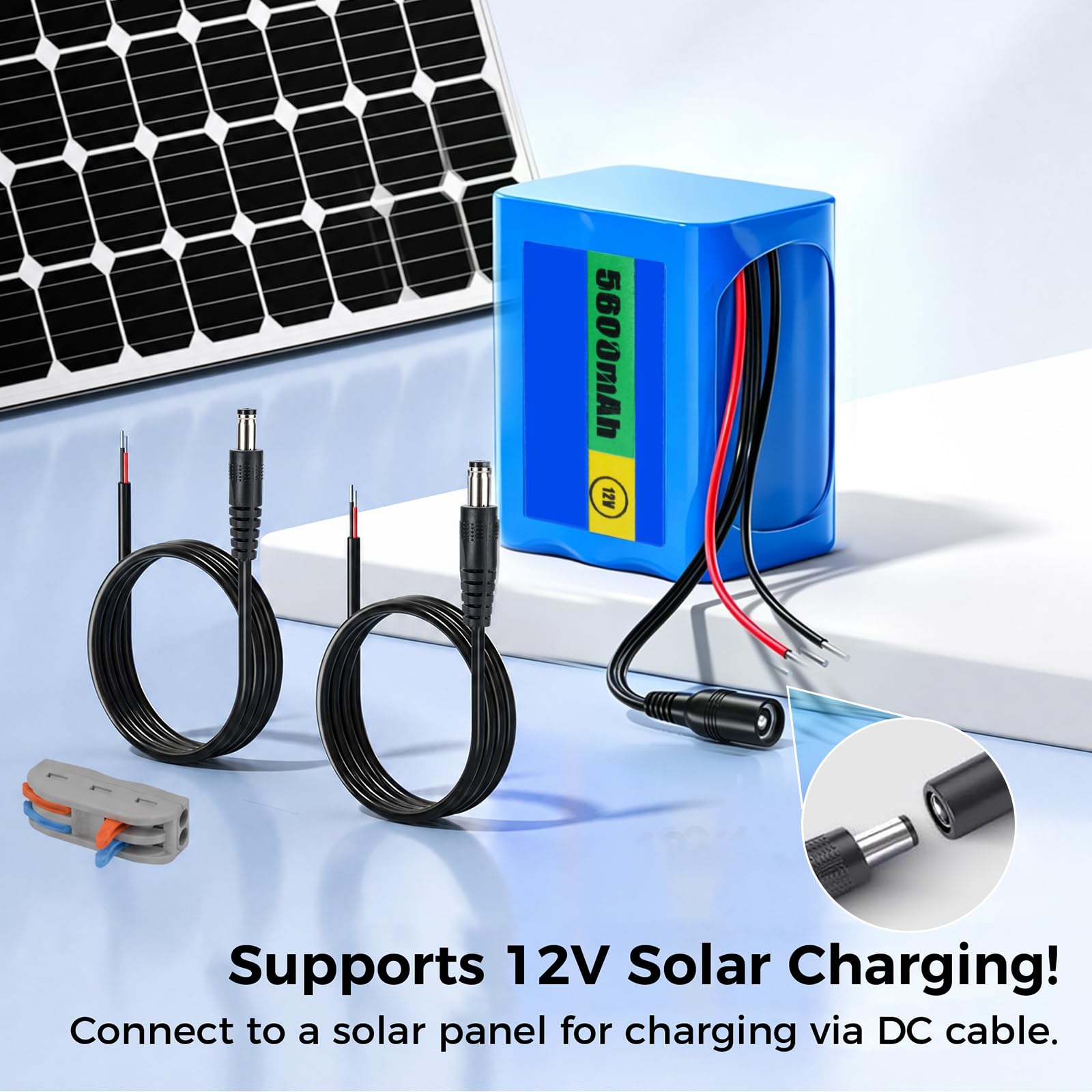 Batterie Lithium-ION 12,6 V 5600 mAh avec Chargeur et 2 Lignes de Connexion pour Panneau Solaire, Radio, appareils Photo, caméscopes, Orgue électronique, Lampe de Lecture DIY, Sonar