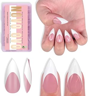 NOVO OVO Short Sharp Stiletto White French Tip Nail Tips Press on Berry Pink-16 Sizes PMMA Extra Thick Soft Gel False Nails, 1.5x Stronger Full Cover Acrylic Fake Nails Extension for Salon DIY 160Pcs