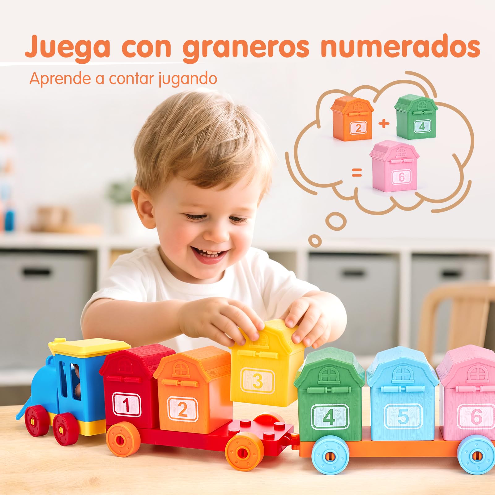 hahaland Tren de Juguetes Niños 1 2 Años - 20 en 1 Tren Juguete Montessori con Animales Rurales, Marionetas de Dedo, Llave de Granero - Coches de Juguetes para Niños 1 2 3 4 años
