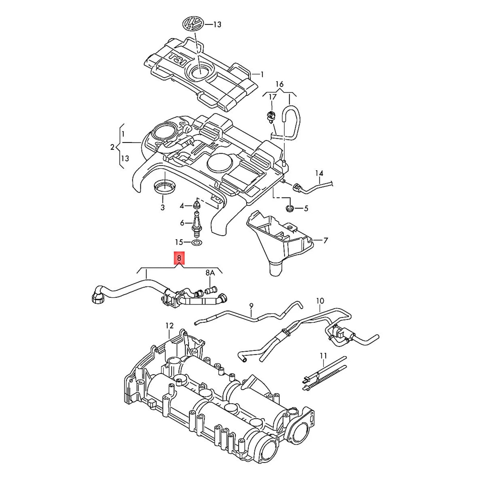 Tubo di canalizzazione per gas di scarico Automobilzubehör 03C103474AD 03C103474AB 03C103474C 03C103474K Tubo di ventilazione per ricambio