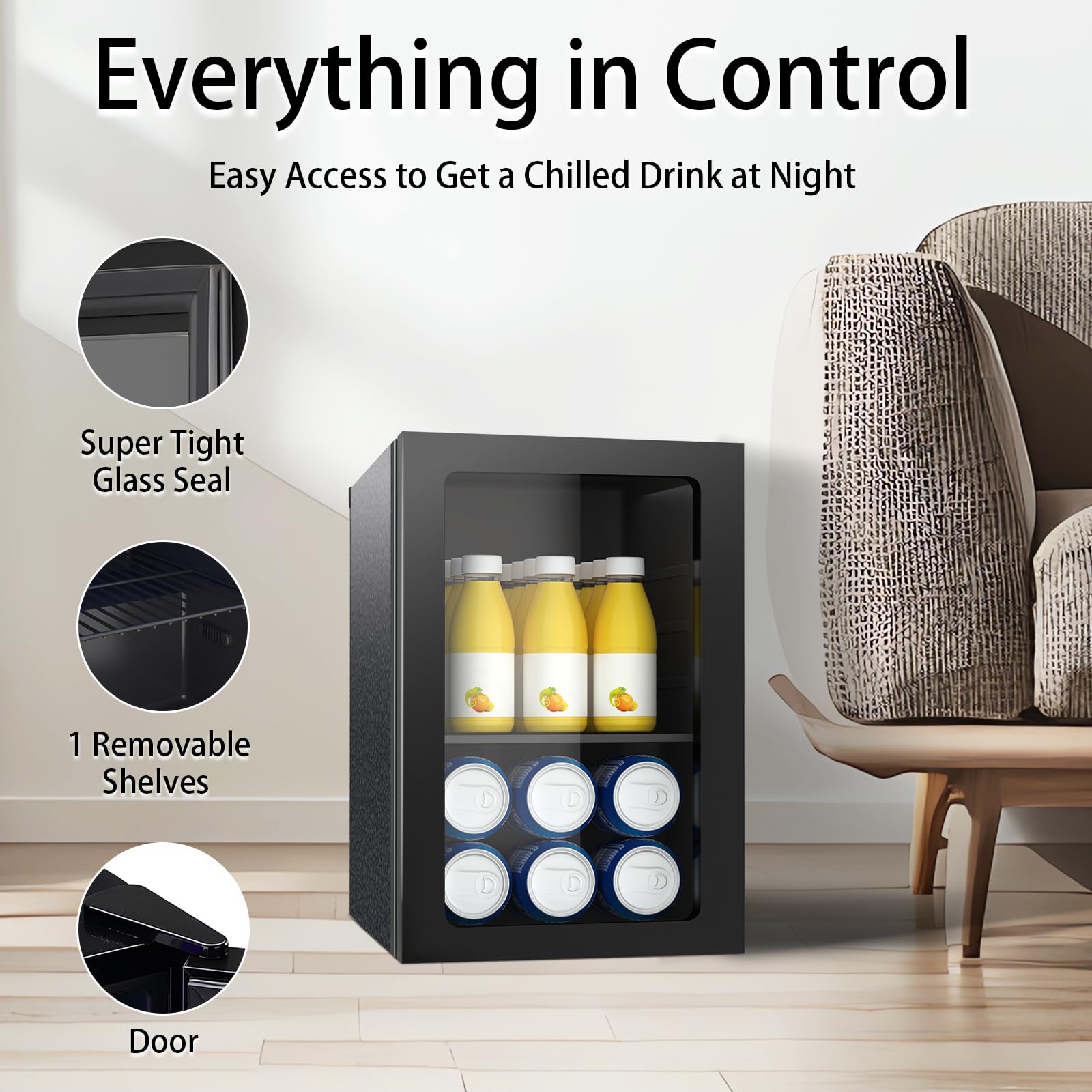 Doghly 1.7 Cu.Ft Beverage Refrigerator Cooler, 72 Cans Mini Fridge With Glass Door, And Temperature Controllable Switch For Soda, Beer Or Wine For Office Or Bar With Removable Shelves on Fridge.com - View 2