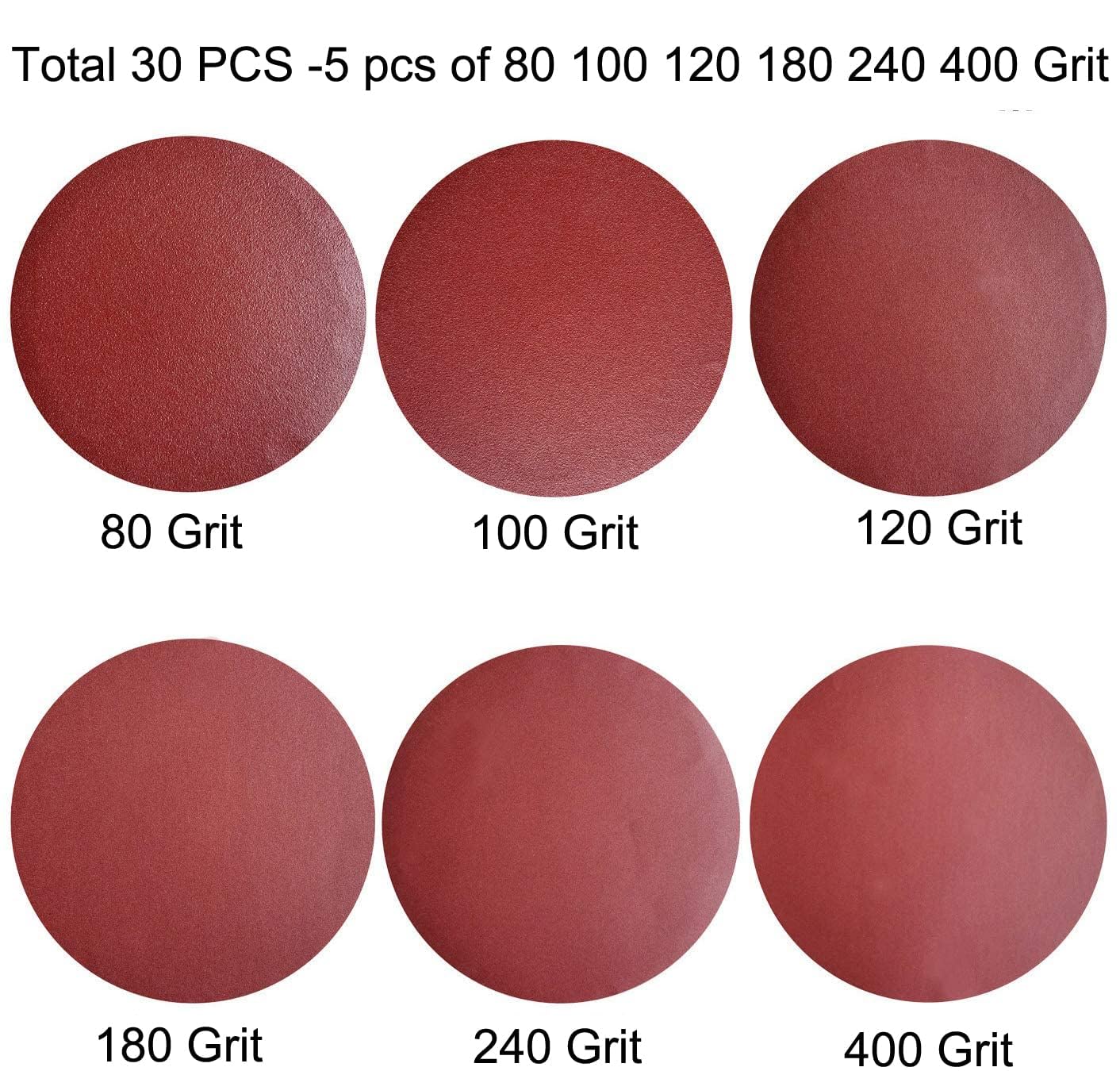 30 szt. 20 cm tarcza szlifierska PSA z tlenkiem aluminium, samoprzylepna (5 sztuk po 80 100 120 180 240 400)