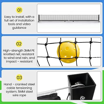 Pro Pickleball Net,22FT Heavy-Duty Tournament-Grade Pickle Ball Net | with Steel Cable Tensioning System & Wheels,Portable Outdoor Pickleball Net for Driveway, Club & Tournaments