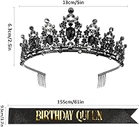 Vista 3 de CAVETEE Corona y banda de cumpleaños negra para mujer, banda de reina de cumpleaños y tiara de diamantes de imitación, tiaras y bandas de cumpleaños