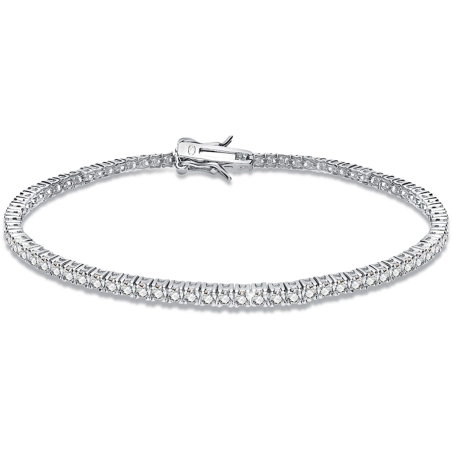 GioiaPura - Bracciale Tennis da Uomo o da Donna in Argento 925 Lungo 19cm Zirconi Bianchi da 2mm con incastonatura a 4 Griffe. Chiusura a Clip. Ideale per Regalo Compleanno/Natale/Amicizia