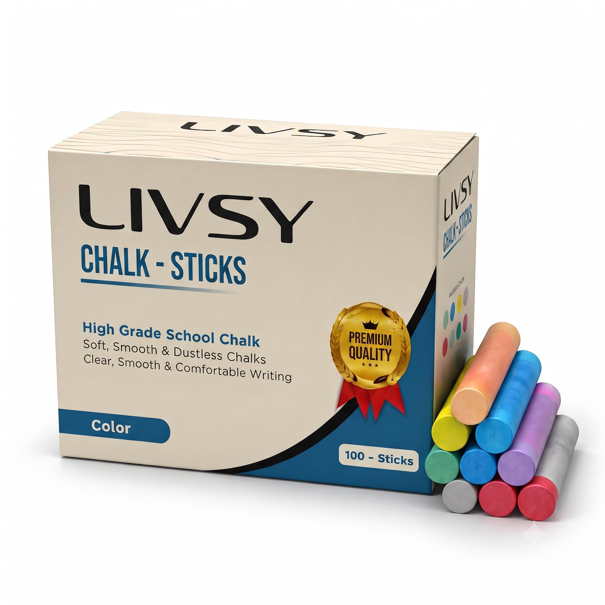 Dustless Color Chalk Sticks for Blackboard | Smooth Writing, Non-Toxic Classroom Use | Bright Multicolor Writing Sticks for School, Office & Home | Pack of 100-image-31