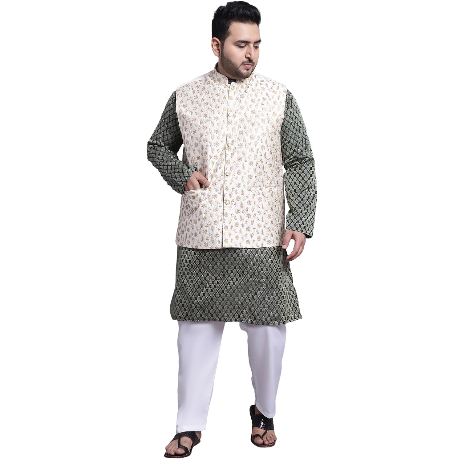 sojanya (Since 1958 Men's Silk Blend Paisley Regular Kurta Pyjama with Nehru Jacket-picture-47