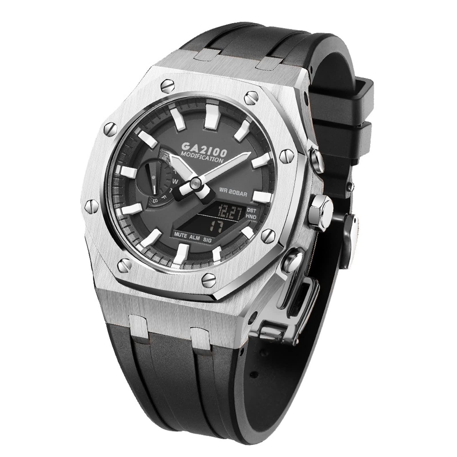 CNHKAUCNHKAU GA-B2100 MOD Kit For G-Shock GA-2110 GA-2100 Metal Watch Case Silicone Strap 316 Stainless Steel Modified Accessories Bracelet Bezel bands (Color : Silver 5)