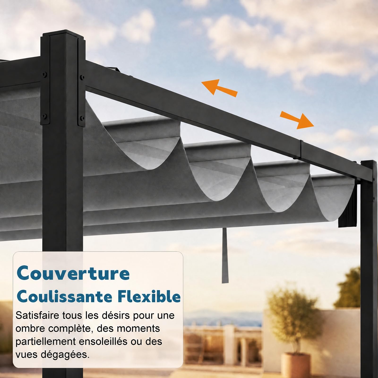 RELAX4LIFE Pergola Jardin Exterieur, Pergola 3x3 M avec Auvent Rétractable, Colonnes Métalliques, Toit en Polyester Hydrofuge, Protection UV, Tonnelle pour Jardin Cour Terrasse (Gris)