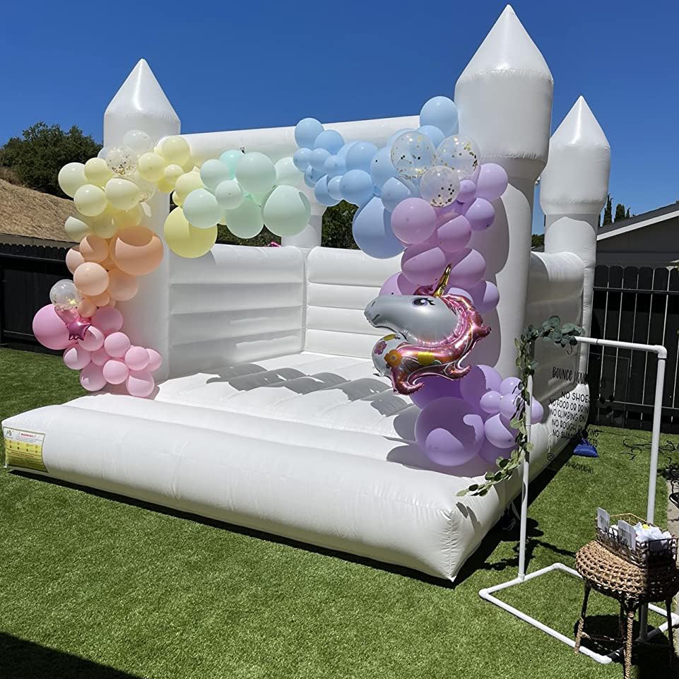 Castillo inflable blanco de grado comercial de PVC, cama de salto con soplador para exteriores, boda, regalo de cumpleaños, 13 x 13 x 12 pies