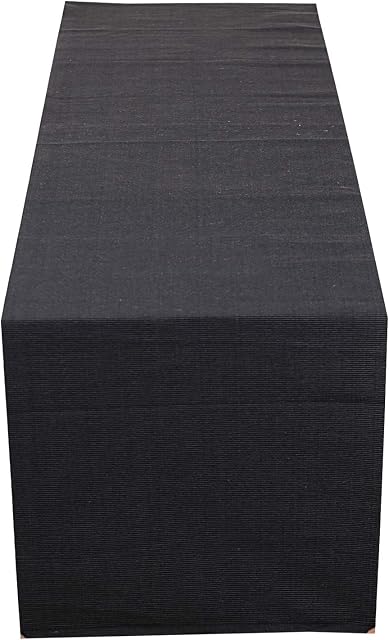 Table Runner for Upto 6 Seater Dining - 33 x 183 cm Poly Cotton Ribbed Indian Ethnic Handmade Woven Decorative Cloth for Home and Kitchen Dining Table - Charcoal Grey