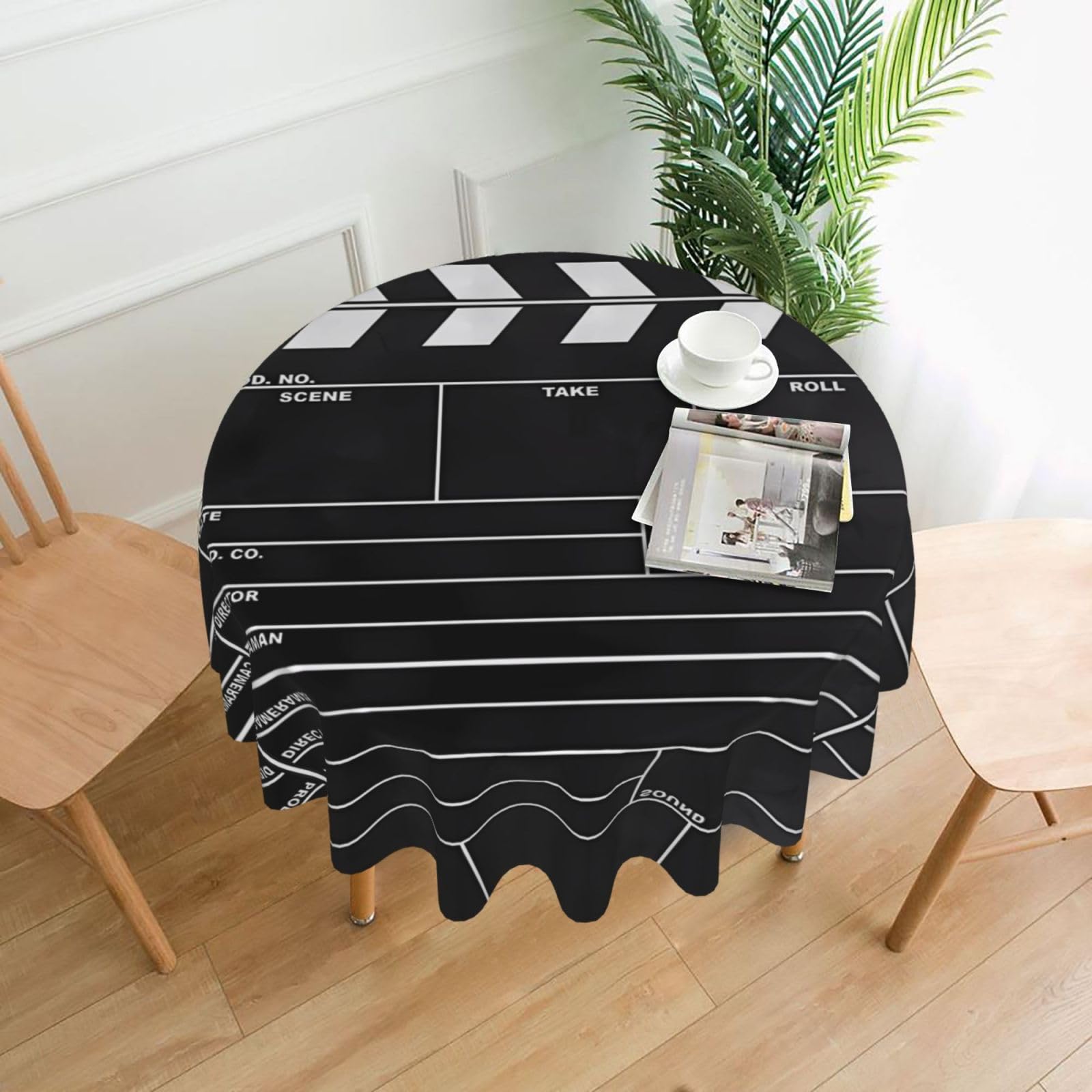 Classic Movie Clapboard Black Print Round Washable Tablecloth – Table Cover
