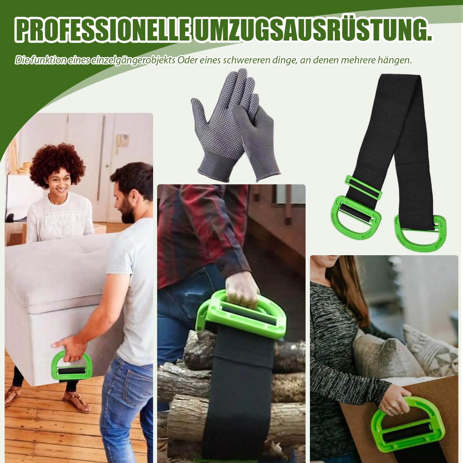4PCS Tragegurte Umzug, Lasten 600lbs - 200 cm Schwerlast Umzug Tragegurt, Verstellbare mit 2 Paar Rutschfeste Handschuhe, Transportgurt Einfaches Heben Tragen Bewegen von Boxen Möbeln Haushaltsgeräten
