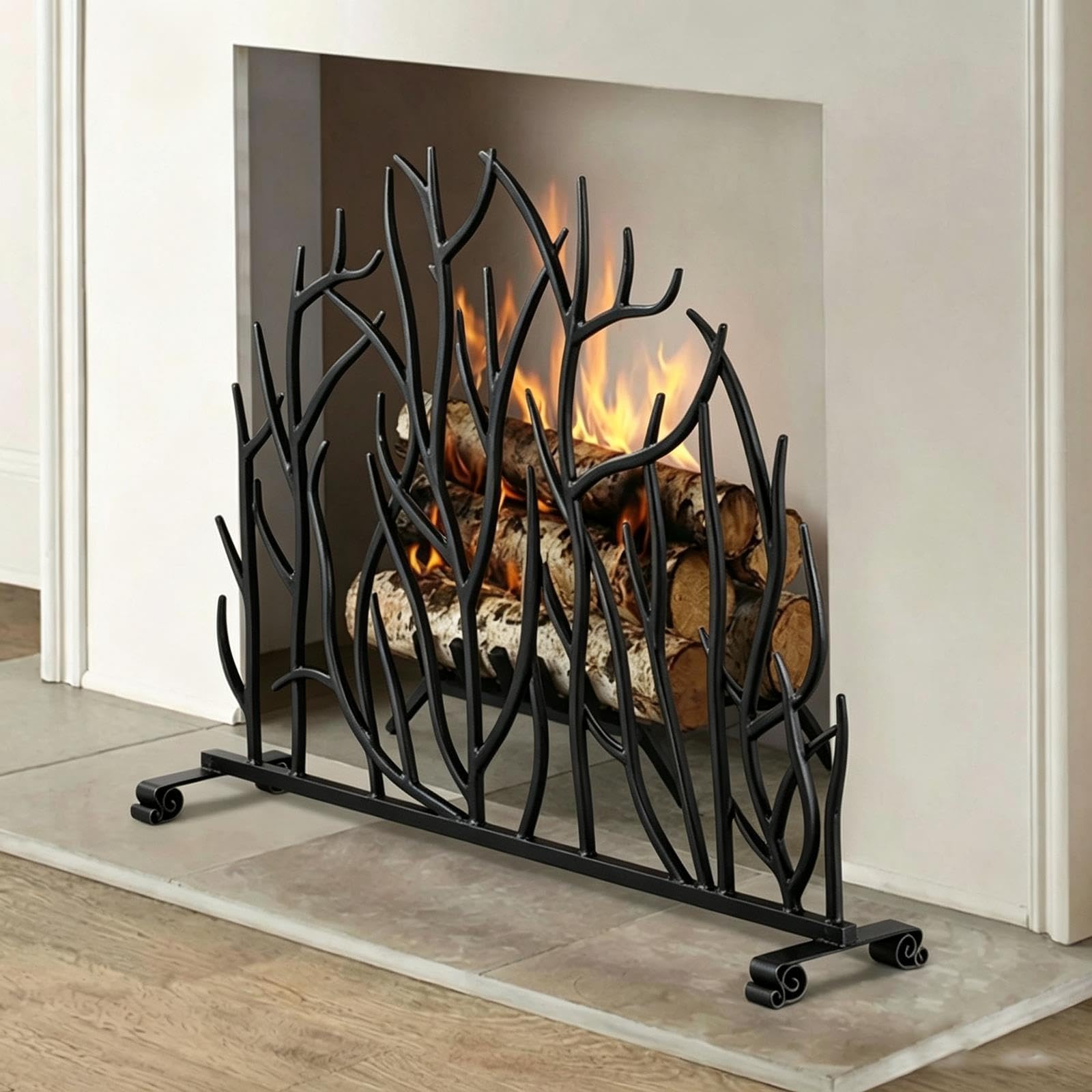 Parascintille per Camino Dorato Decorativo con Design a Rami