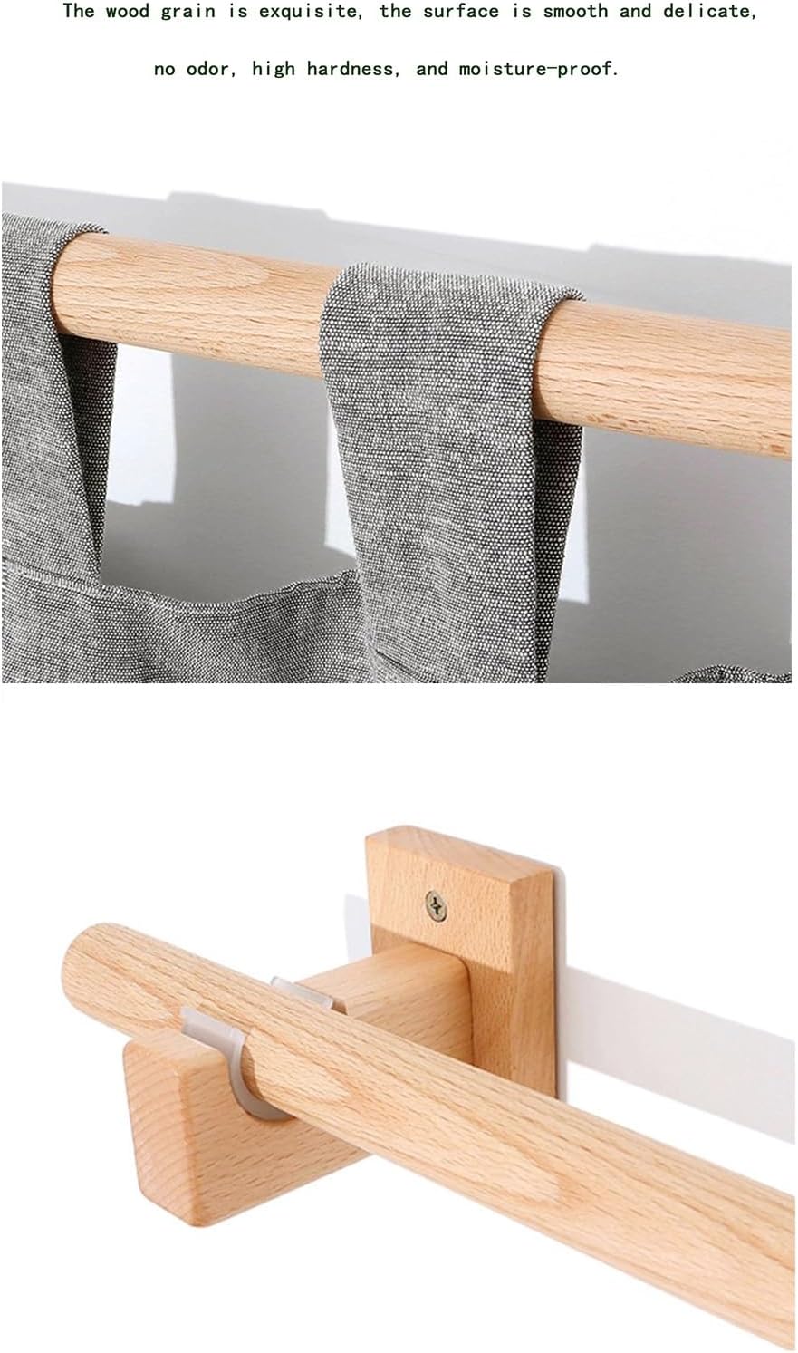 Wall Mounted Heavy Duty Curtain Rod Side Mounted Solid Wood Curtain Rod Wooden Curtain Single Track with Bracket 1 Inch Diameter(140cm(55.1in))