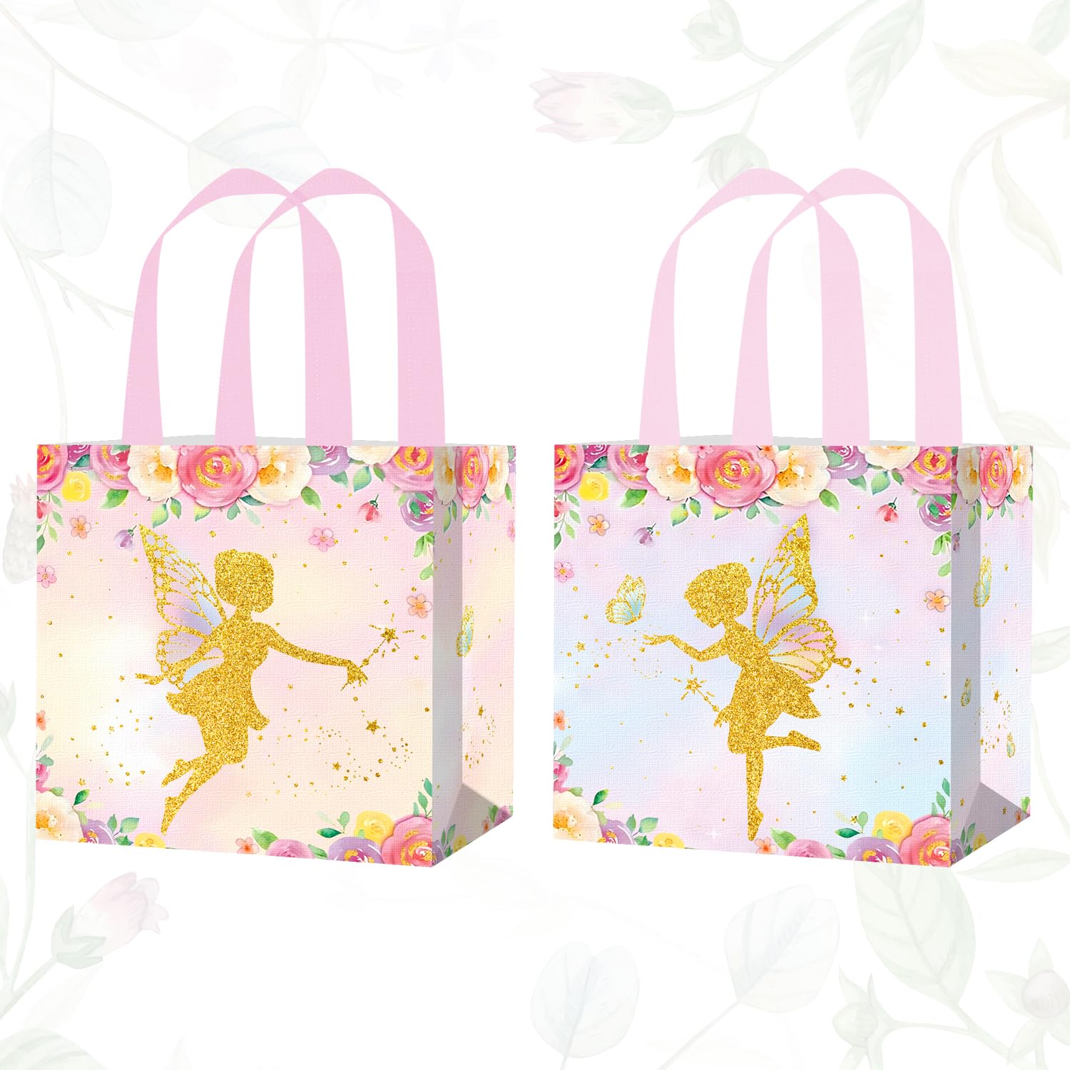 Fairy Party Favor Bags 12-Pieces Butterfly Fairy Theme Birthday Party Supplies Fairy Garden Gift Bag Non-woven Fairy Tale Party Treat Bags with