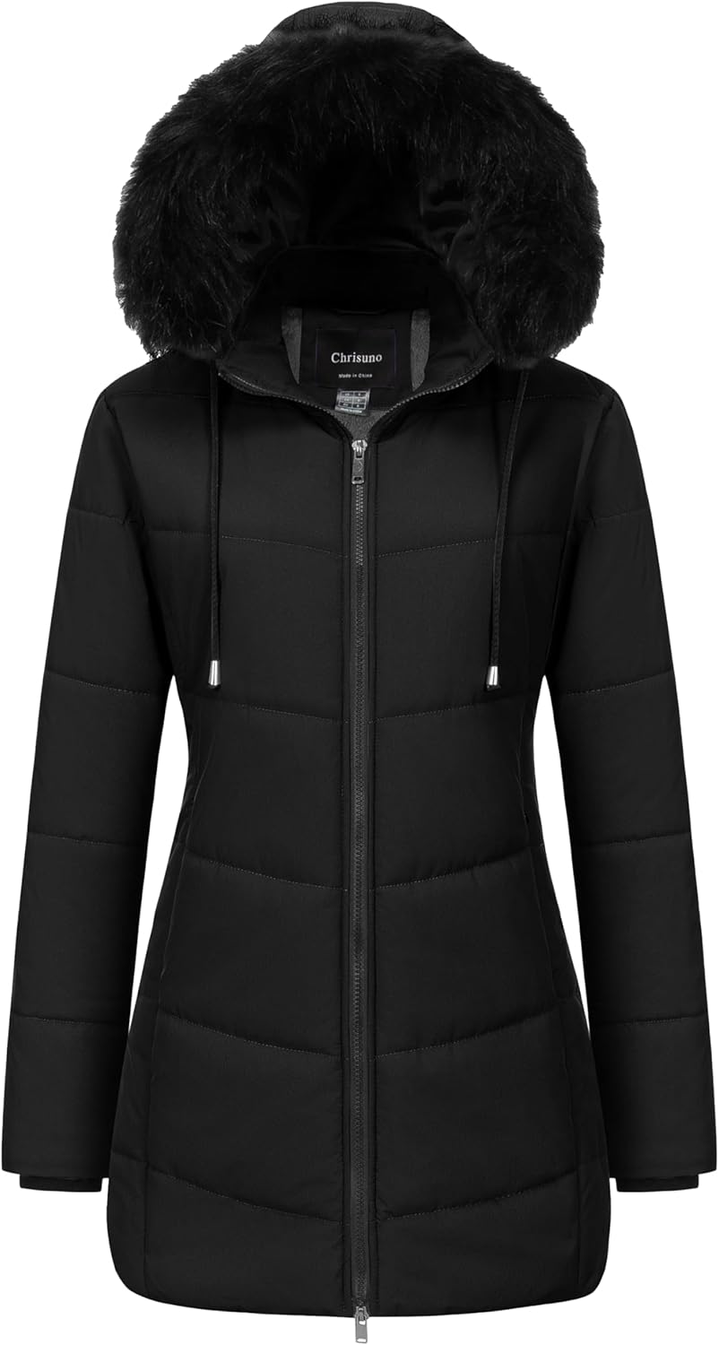Chrisuno Women's Warm Winter Coat Long Waterproof Thicken Puffer Jacket Quilted Snow Parka with Removable Hood