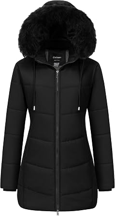 Chrisuno Womens Warm Winter Coat Long Waterproof Thicken Puffer Jacket Quilted Snow Parka with Removable Hood