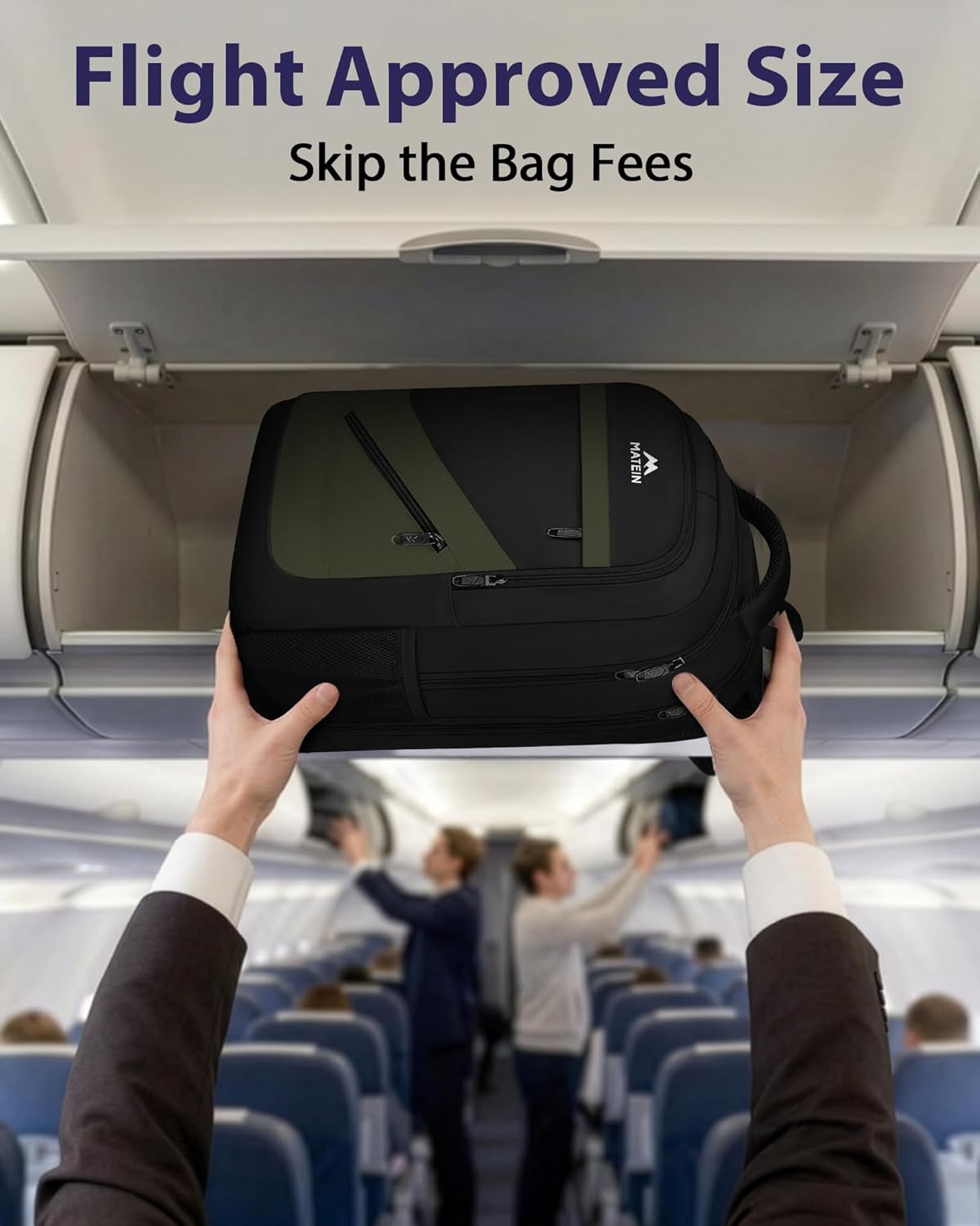 MATEIN 17 Inch Laptop Backpack for Work, Airline Approved Carry On Travel Backpack with Anti Theft Pocket and Luggage Strap, Water Resistant College Computer Daypack Gifts for Men Women, Black Green