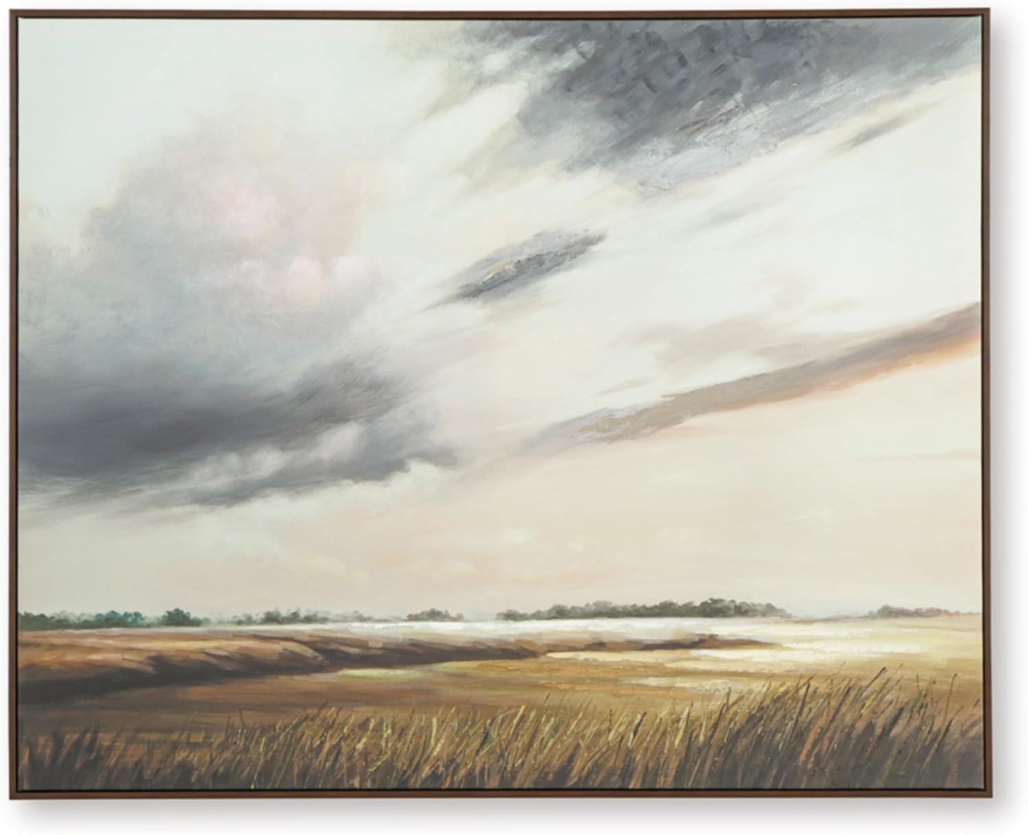 Signature Design by Ashley Taymen Farmhouse Hand Painted Landscape Wall Art 50 x 40 Inches, Gray & Light Brown