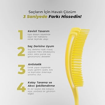Vepa Airflex Dolaşık Saç Açma Fırçası, Kolay Tarama, Elektriklenme Önleyici Tarak (SARI)