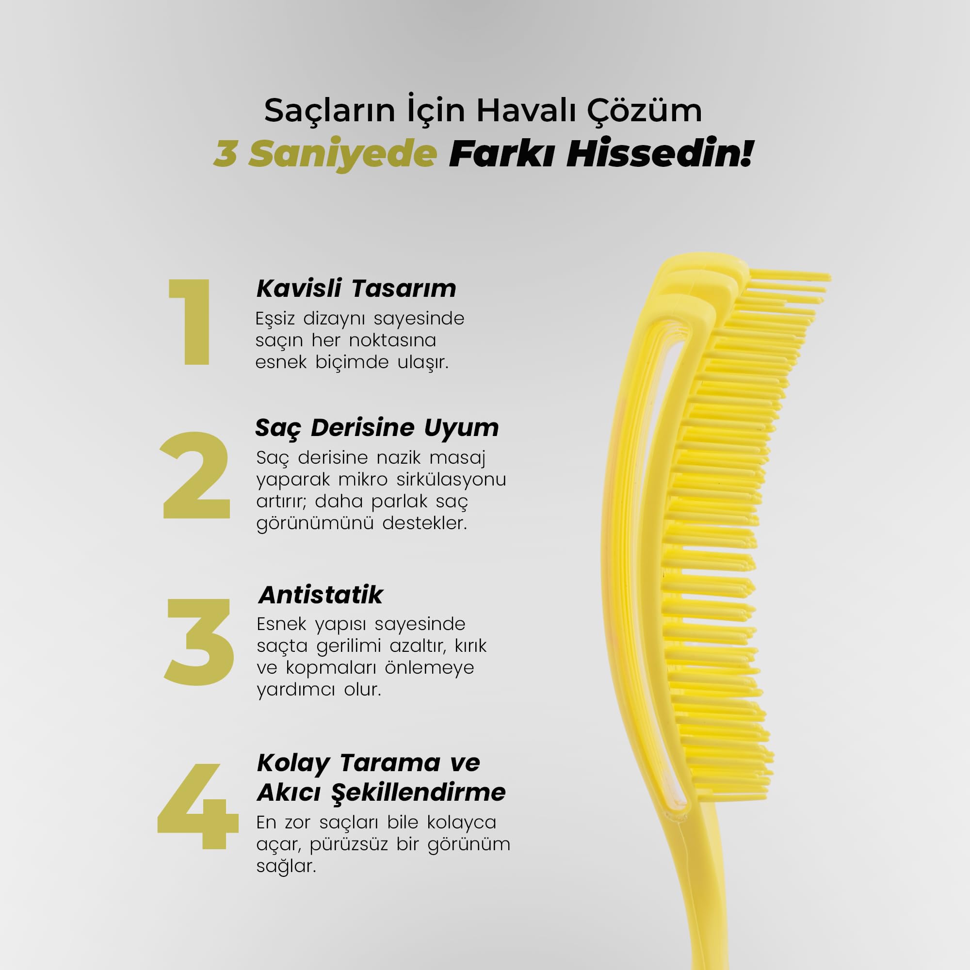 Vepa Airflex Dolaşık Saç Açma Fırçası, Kolay Tarama, Elektriklenme Önleyici Tarak (SARI)