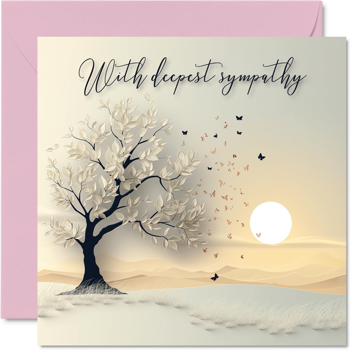 Sympathy Cards Thinking of You Card - Deepest Sympathy - Tree & Butterflies Condolence Card, Mourning Bereavement for Adults, Sorry For Your Loss, (NOT 3D or Pop Up) 145mm Flowers Greeting