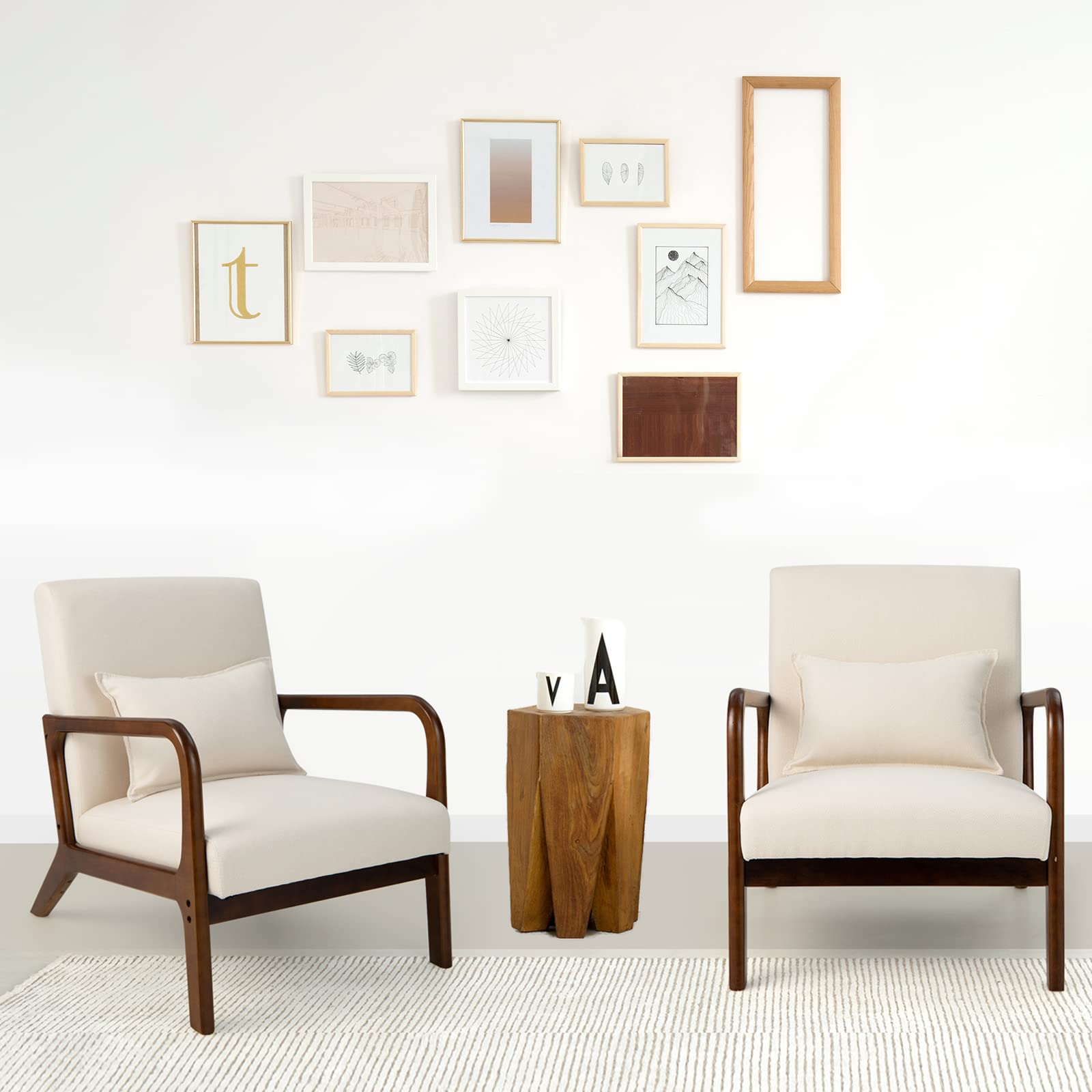 FANTASK Sessel, Modern Einzelsofa Holz mit Armlehnen, Loungesessel gepolstert für Wohnzimmer, Schlafzimmer, 65 x 79 x 77 cm, Beige