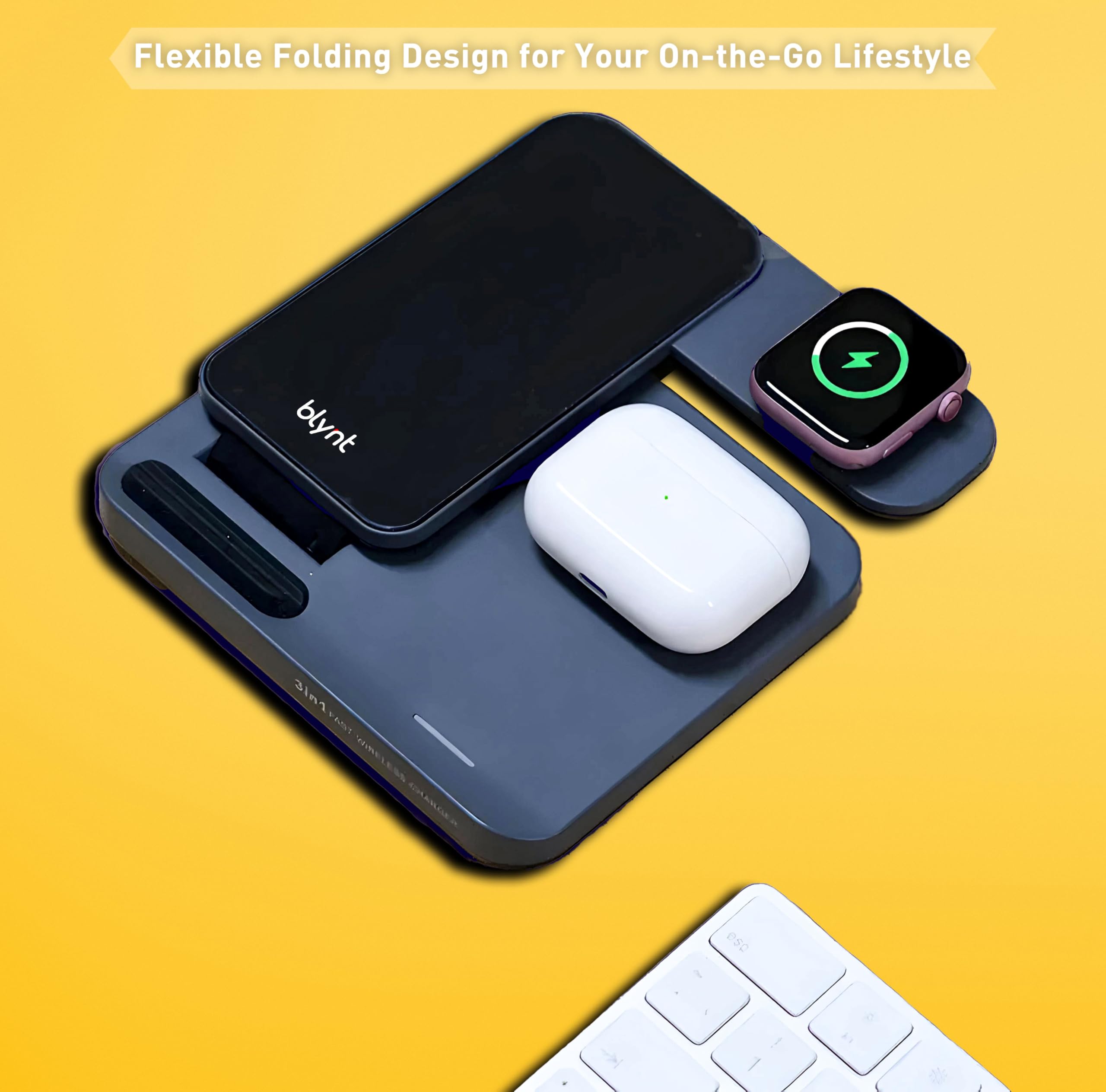 Estación de carga inalámbrica 3 en 1, cargador inalámbrico Qi plegable y rápido para iPhone, Android y dispositivos habilitados para Qi, fácil punto de carga todo en uno (negro)