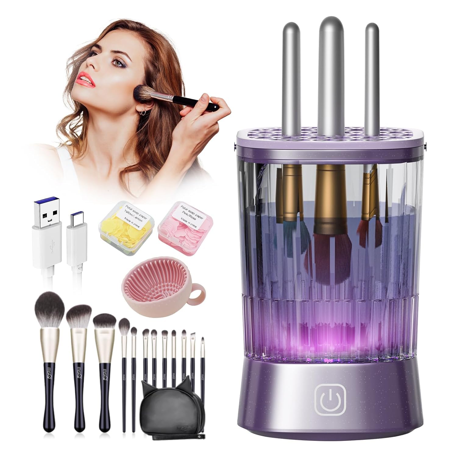 Pinselreiniger Make Up 【9000RPM Ultra-Power 4.0】Elektrischer Make-Up-Pinsel Reiniger mit Silikonnetz-Deckel für alle Bürstengrößen Hygiene für Makeup Brush Cleaner
