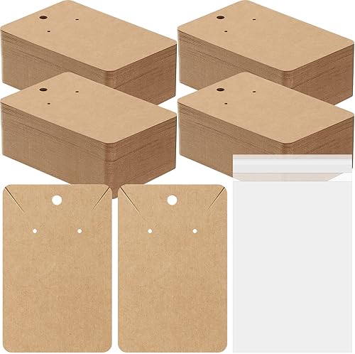 600 Pcs Dual-Use Necklace Earring Cards Earring Packaging Holder Cards 3.5 x 2.4 inch Necklace and Earring Display Cards with bags for Earrings