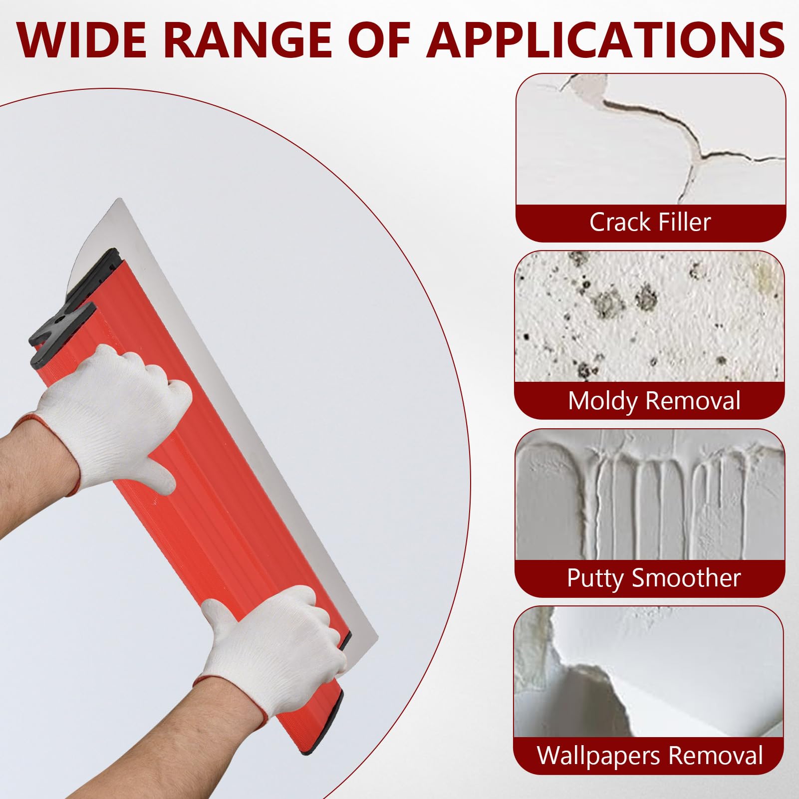 Lame à Enduire Professionnelle 40cm, Couteau à Lisser Enduit, Spatule Lissage pour Cloisons Sèches, Acier Inoxydable 0.35mm, Poignée Ergonomique Z, Outil Parfait Plâtrage Mur et Plafond