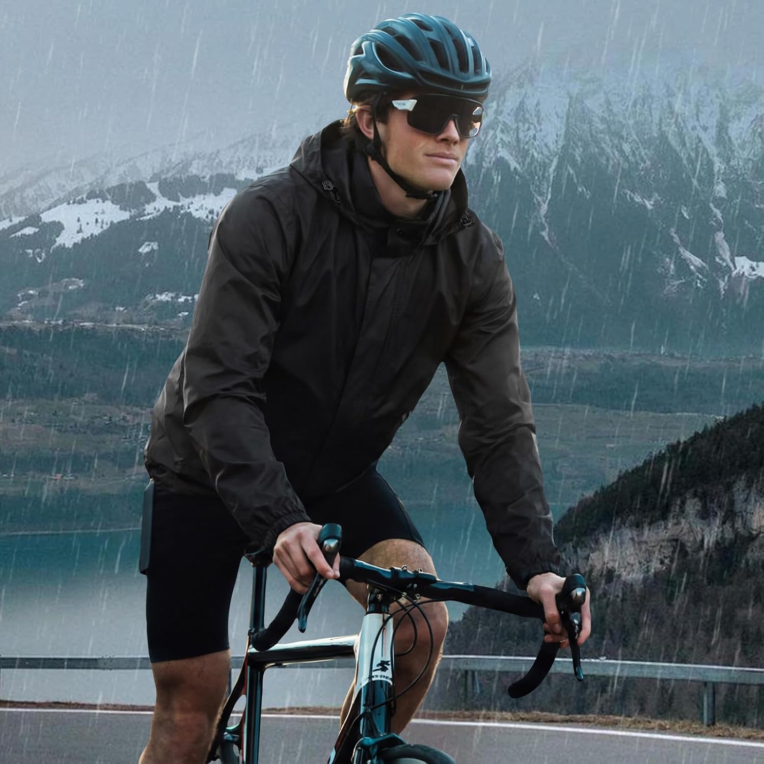 Men's Lightweight Softshell Rain Jacket Waterproof With Hood Windbreaker Packable for Golf Cycling Hiking